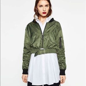 Zara Army Green Cropped bomber jacket edgy zip back open